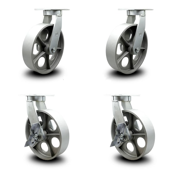 12 Inch Heavy Duty Semi Steel Cast Iron Wheel Swivel Caster Set with 2 Brakes